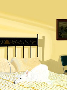 Cão a descansar na cama, c.2020-24 (arte digital) de Evan Sklar