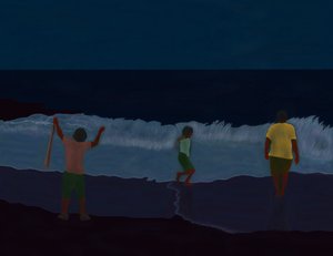 Praia da ilha do fogo final à noite (arte digital) de Evan Sklar