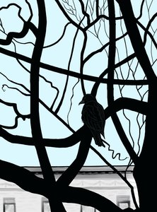 Falcão num ramo da cidade (arte digital) de Evan Sklar