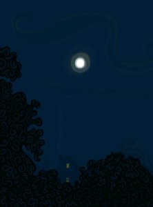 Casa com empena e lua à noite Sombras de árvores (arte digital) de Evan Sklar