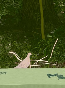 Pomba de luto na parede do Prospect Park, c.2020-24 (arte digital) de Evan Sklar