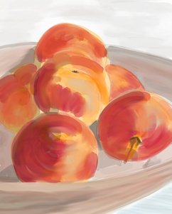 Peaches In Bowl, 2016 (desenhado à mão num iPad com um lápis Apple) de Evan Sklar