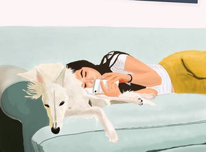 Penny e Ava no sofá em casa (arte digital) de Evan Sklar