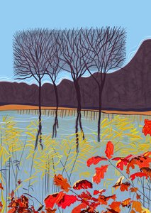 Lago e árvores no outono (arte digital) de Evan Sklar