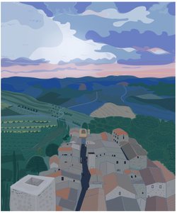Pequena aldeia na Toscânia, 2015 (desenhado à mão num iPad com um lápis Apple) de Evan Sklar