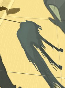 Café derramado e sombra de cão no passeio, Brooklyn (arte digital) de Evan Sklar
