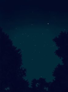 Estrelas no céu à noite e contorno de árvores (arte digital) de Evan Sklar