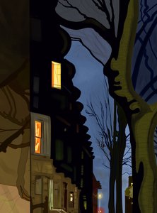 Topos de ruas e edifícios à noite (arte digital) de Evan Sklar