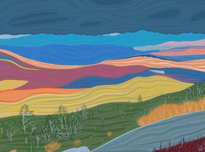 Vista das montanhas Catskill no outono (arte digital) de Evan Sklar