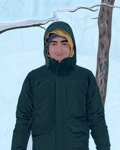 Jovem com parka verde na neve (arte digital) de Evan Sklar