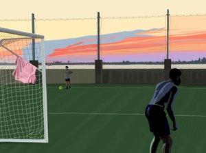 Futebol juvenil no Brooklyn Bridge Park (arte digital) de Evan Sklar