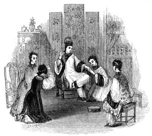 Donzelas chinesas chorando com uma noiva, 1847