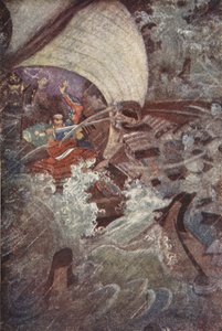 Yoshitsune e Benkei atacados por uma companhia fantasmagórica do Clã Taira, ilustração de 