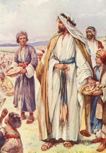 Jesus alimenta a grande multidão (litografia a cores) de Evelyn Stuart Hardy
