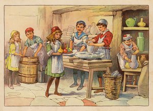 Pequenos Trabalhadores: Os oleiros (litografia a cores) de Evelyn Stuart Hardy