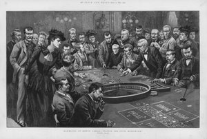 Jogar numa mesa de roleta no casino de Monte Carlo, Mónaco (litho)