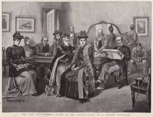 The Pool of Bethesda - cena na sala de espera de um médico londrino (litho) de Everard Hopkins