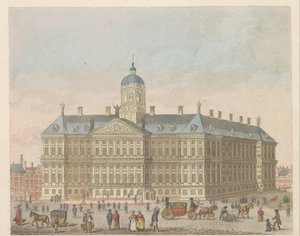 Palácio Real na Praça Dam, cerca de 1810-1813 Vue du Palais Roijal, et de la Place le Dam (título no objeto)