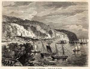 Vista de Saint Pierre, na Martinica, desenho de Auguste de Berard (1824-1881), para ilustrar as viagens às Índias Ocidentais, em 1858-1859, de Anthony Trollope (1815-1882). Gravura em "Le tour du monde, nouveau journal des voyages" Paris