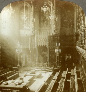 Interior da Câmara dos Lordes, Westminster, Londres.