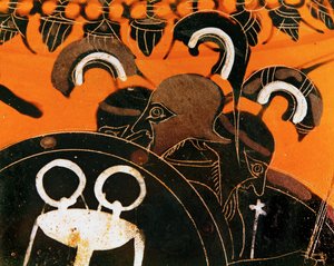 O gigante de três cabeças Gerião, cujo gado Héracles roubou ... de Exekias Exekias