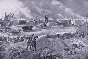 James II na Batalha de La Hogue, 23 de maio de 1692, ilustração das Batalhas Britânicas na Terra e no Mar, 1915 de Eyre Crowe
