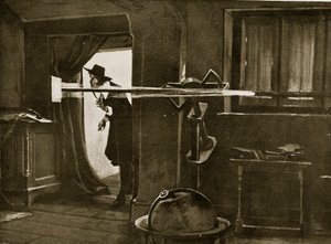 Jeremiah Horrocks em seu observatório, ilustração de &39;Hutchinson&39;s Story ofthe British Nation&39;, c.1923