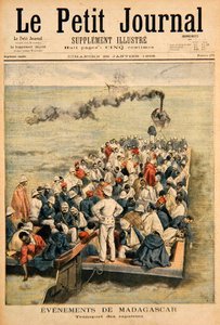 Eventos em Madagascar: O repatriamento de tropas francesas, ilustração do Le Petit Journal, 20 de janeiro de 1896 (gravura colorida)