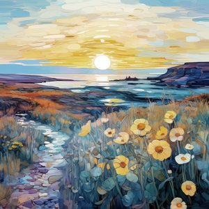 Flores roxas abstractas ao nascer do sol Pintura de paisagem, Impressões de parede de F. Abderrahim
