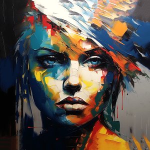 Pintura abstrata de meninas bonitas com olhos azuis, decoração de parede da sala de estar