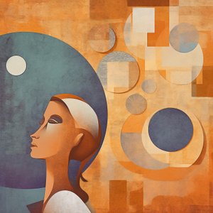 Pintura digital abstrata de uma pessoa com um ar aborrecido e sobrecarregado, impressões artísticas de F. Abderrahim