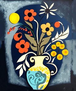Pintura impressionista abstrata flores num vaso, Arte da parede | Impressões sobre tela de F. Abderrahim