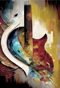 Pintura a óleo de música abstrata: impressões de arte em tela com pinceladas grossas de guitarra de F. Abderrahim