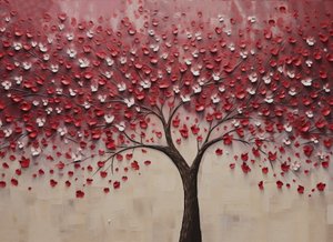 Pintura abstrata, Árvore florida, ideia de decoração de parede de casa de banho, Impressões florais de F. Abderrahim