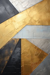 Pintura abstrata em prata e ouro, tela vertical, decoração de parede de sala de estar de F. Abderrahim