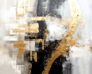 Pintura digital abstrata em prata e ouro, arte quadrada