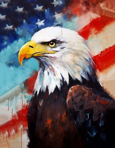 Águia americana, bandeira dos EUA no fundo, Pintura a óleo, decoração de quarto, impressões de arte de parede de F. Abderrahim