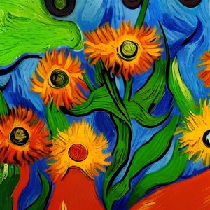 Bela pintura impressionista de flores sobre tela, decoração de parede de quarto, cores vivas de F. Abderrahim