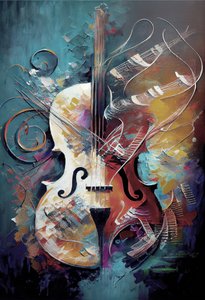 Pintura clássica de violino com pinceladas sobre tela, impressões de arte de parede de F. Abderrahim