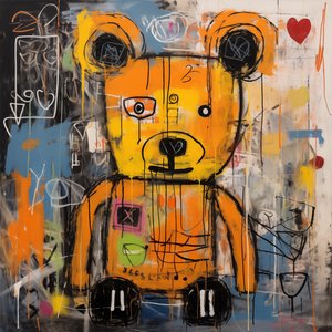 Decoração urso bonito pintura abstrata, estilo jean michel basquiat, impressões de arte de F. Abderrahim