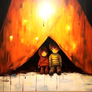 Desenho de duas crianças inocentes, arte surrealista de parede | Impressões em tela de F. Abderrahim