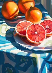 Fatias de toranja, decoração de cozinha, pintura de natureza morta, impressões de belas artes online de F. Abderrahim