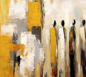Pintura impressionista de pessoas em cores quentes, decoração de parede de sala de estar de F. Abderrahim