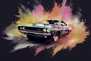 Carro americano antigo, anos 70 e 60, Pintura abstrata, impressões de arte mural de F. Abderrahim