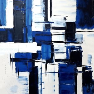 expressionismo abstrato grelha geométrica composição a preto e azul, impressões murais de F. Abderrahim
