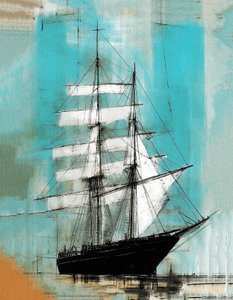 pintura de barco à vela antiga, estilo motherwell, Arte da parede | Impressões em tela de F. Abderrahim