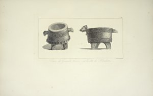 Vasos em granito, encontrados na costa de Honduras, ilustração de "Vistas da Cordilheira e Monumens dos Povos Indígenas da América" por Alexander von Humboldt e Aime Bonpland, 1813 de F. Arnold