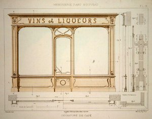 Design para a fachada de uma loja de vinhos, ilustração da 
