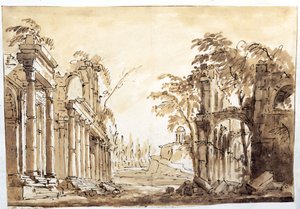 Cena do primeiro ato da ópera "Lucio Silla" de Wolfgang Amadeus Mozart, 1772 de Fabrizio Galliari