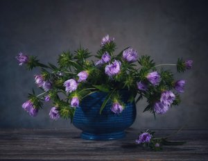Natureza-morta com cardos cor de lavanda de Fangping Zhou